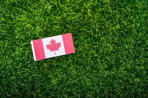 bandeira do Canadá, bandeira do Canadá em um fundo de campo de gramado de grama verde. foto