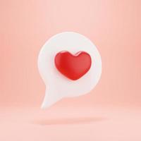 Ícone de amor de notificação de mídia social 3D. amor de notificação de mídia social como ícone de coração isolado em fundo rosa com renderização em 3d sombra e reflexão foto