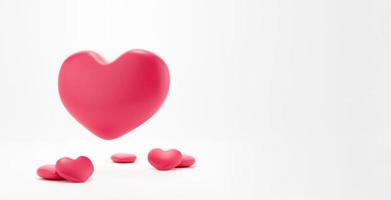 coração 3D vermelho sobre fundo branco. ícone de coração, gosto e amo ilustração de renderização 3d foto