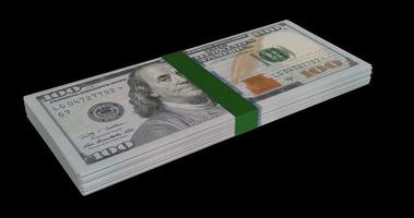 renderização 3D, ilustração, monte de notas de dólar isoladas em fundo preto foto