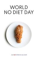 mundo sem letras de dia de dieta com perna de frango frito na chapa branca isolada no fundo branco. foto