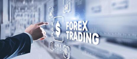 inscrição forex trading na tela virtual. conceito de mercado de ações de negócios foto