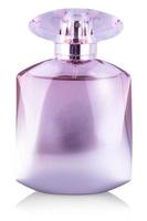 o frasco de vidro de perfume feminino em fundo branco