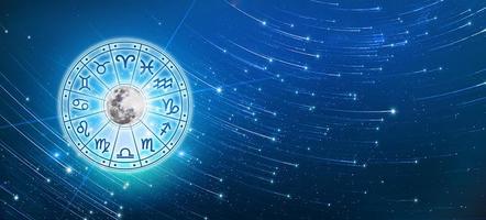 signos do zodíaco dentro do círculo do horóscopo. astrologia no céu com muitas estrelas e luas astrologia e horóscopos conceito foto