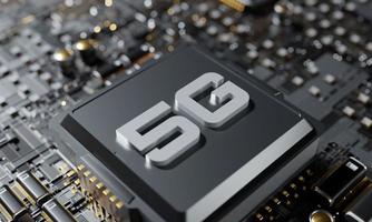 Processador de rede 5g. Internet da próxima geração. microchip futurista e chip de placa-mãe inteligente, ilustração 3d foto