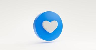 amor de mídia social de coração azul ou ícone de sinal de comunicação de seguidores ou conceito de elemento de site de símbolo. ilustração em renderização 3d de fundo branco foto