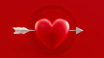 coração vermelho com seta branca sobre fundo vermelho. renderização 3D. foto
