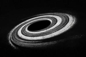 buraco negro gigante com borda branca em algum lugar no espaço escuro extremo. fundo de espaço de tirar o fôlego. foto