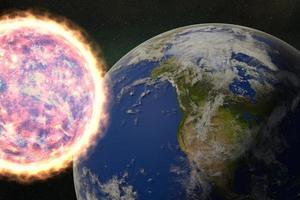 queimando no planeta de fogo perto do planeta Terra no espaço. ilustração de renderização 3D. elementos desta imagem foram fornecidos pela nasa foto