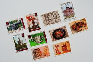coleção de selos postais impressos na URSS mostra as obras-primas da cultura russa antiga, por volta de 1978-1979 foto