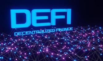 defi - finanças descentralizadas em fundo poligonal abstrato azul e rosa escuro. aplicativos e serviços baseados em blockchains públicos. renderização em 3D foto