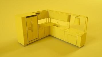 cozinha moderna interior 3d isolado em fundo amarelo. ilustração 3D foto