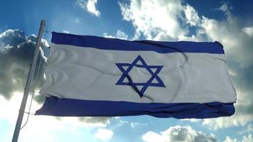 bandeira de israel balançando ao vento contra o céu azul profundo. tema nacional, conceito internacional. renderização em 3D foto