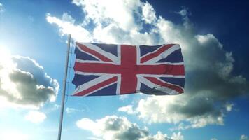 bandeira do reino unido balançando ao vento contra o lindo céu azul. renderização em 3D foto