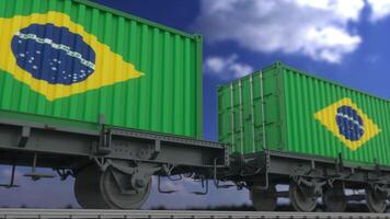 recipientes com a bandeira do brasil. transporte ferroviário. renderização em 3D foto