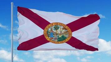 bandeira da Flórida balançando ao vento, fundo do céu azul. renderização em 3D foto