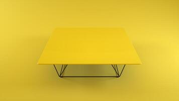 mesa de madeira isolada em fundo amarelo. ilustração 3D foto