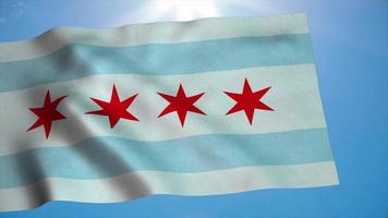 bandeira da cidade de chicago balançando ao vento contra um lindo céu azul profundo. renderização em 3D foto