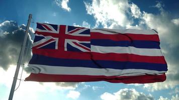 bandeira do havaí em um mastro balançando ao vento no céu. renderização em 3D foto
