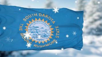 fundo de bandeira de flocos de neve de inverno dakota do sul. Estados Unidos da América. ilustração 3D foto