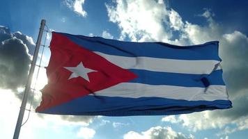 bandeira de cuba balançando ao vento contra o céu azul profundo. tema nacional, conceito internacional. renderização em 3D foto