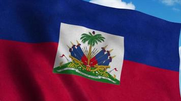 bandeira do haiti balançando ao vento, fundo do céu azul. renderização em 3D foto