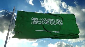 bandeira da arábia saudita balançando ao vento contra o céu azul profundo. tema nacional, conceito internacional. renderização em 3D foto