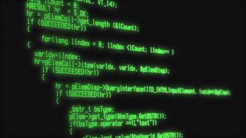 close-up de um código de programa em uma tela de computador. tecnologia, codificação, programação, desenvolvimento de software e conceito de hacking. renderização em 3D foto