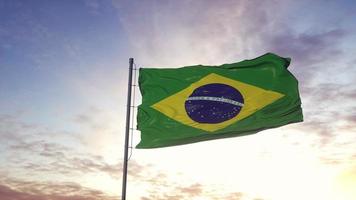 bandeira do brasil balançando ao vento. ilustração 3D foto