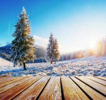 paisagem de inverno em um pôr do sol. montanhas cárpatos foto