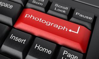 palavra de fotografia no botão vermelho do teclado foto