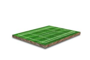 quadra de tênis isolada no fundo branco. grama verde realista. renderização em 3D foto