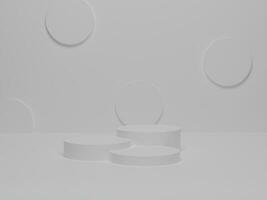 produtos de fundo pódio mínimo na plataforma branca. minimalismo abstrato com fundo branco. renderização 3D, ilustração 3D foto