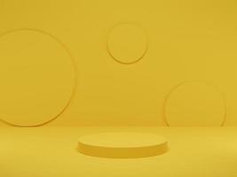 renderização 3D. fundo de estúdio mínimo de pódio de cilindro amarelo. plataforma de forma geométrica abstrata com espaço vazio. foto