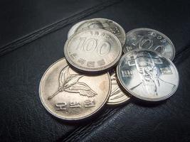 moeda coreana dinheiro da coreia, moeda, conceito, negócios foto