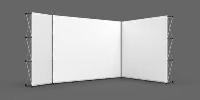 combo de banner de parede de exposição 3x1, 3x2 e 3x3 sistemas cúbicos, ilustração de renderização 3d. isolado em um fundo escuro foto