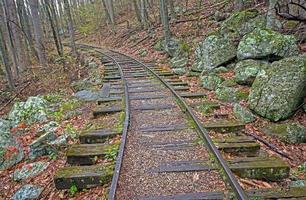 antigo leito ferroviário na floresta foto