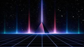 fundo de ficção científica dos anos 80 estilo retro futurista com paisagem de grade de laser. estilo de superfície cibernética digital da década de 1980.