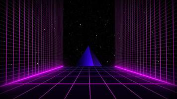 fundo de ficção científica dos anos 80 estilo retro futurista com paisagem de grade de laser. estilo de superfície cibernética digital da década de 1980.
