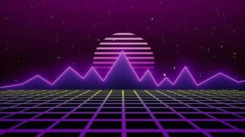 fundo de ficção científica dos anos 80 estilo retro futurista com paisagem de grade de laser.