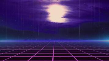 fundo de ficção científica dos anos 80 estilo retro futurista com paisagem de grade de laser. foto