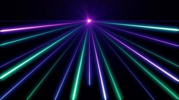 estilo cyberpunk retrô dos anos 80. reflexo de lente brilhante de festa de luz de cor néon abstrato em fundo preto. laser show design colorido para tecnologias de publicidade de banners