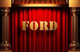 Ford palavra dourada na cortina vermelha foto