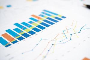 papel de gráficos de tabelas. desenvolvimento financeiro, conta bancária, estatísticas, economia de dados de pesquisa analítica de investimento, conceito de reunião de empresa de escritório de negócios de bolsa de valores. foto