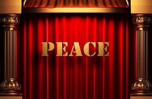 palavra dourada da paz na cortina vermelha foto