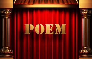 poema palavra dourada na cortina vermelha foto