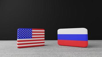 bandeira quadrada dos estados unidos da américa com bandeira quadrada da rússia, renderização em 3d foto