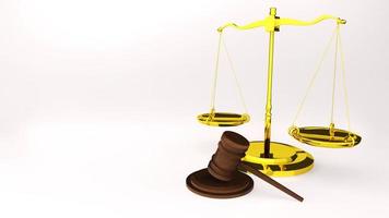 escalas da lei da justiça escalas e lei do martelo juiz de madeira martelo martelo e base 3d render foto