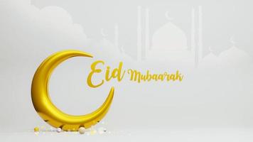 símbolo da lua crescente do islã com alfabeto eid mubarak, renderização em 3d foto