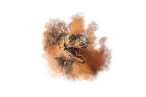 dinossauro carnotaurus em fundo de fumaça foto